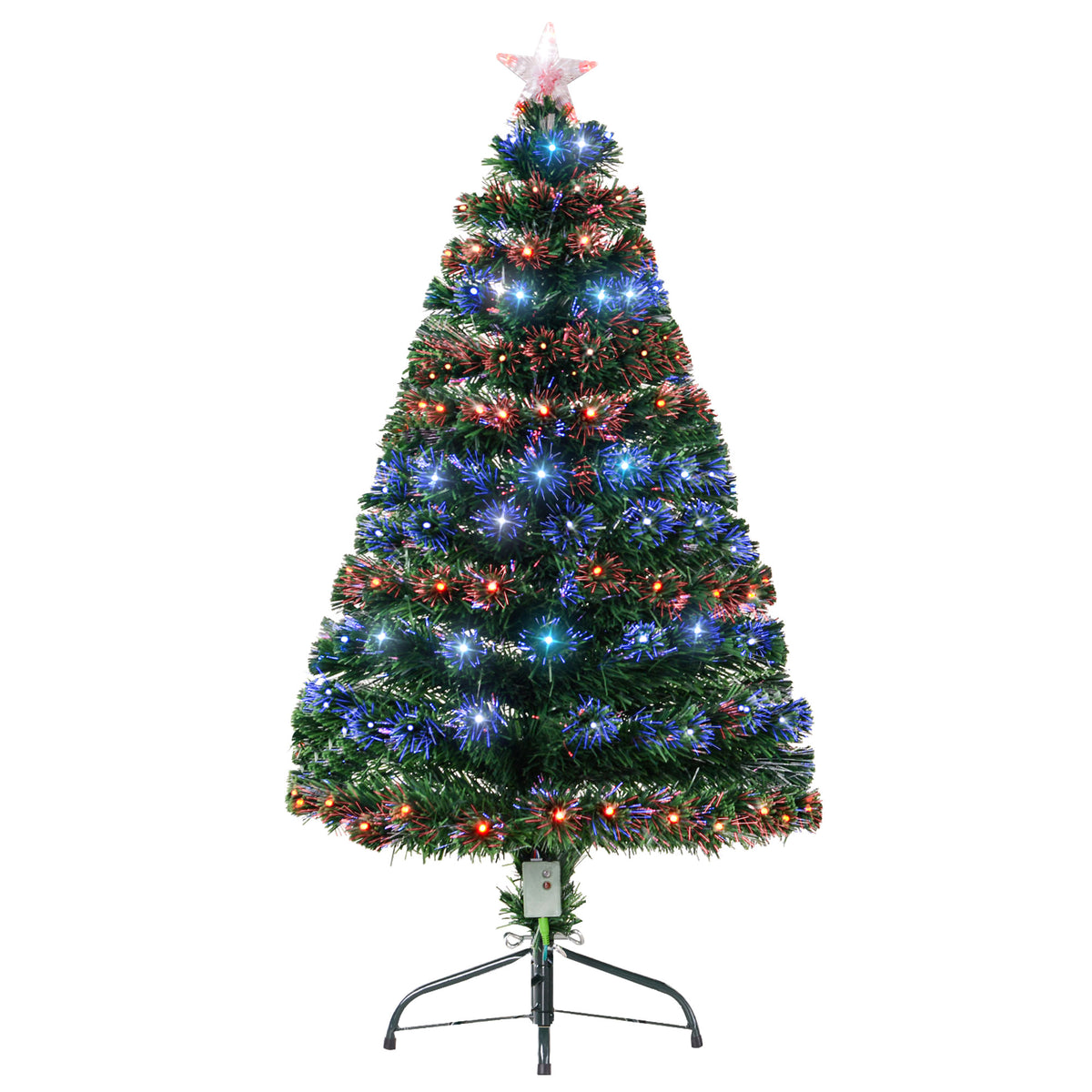 HOMCOM 4 Feet Prelit Artificial Christmas Tree with Multi-Coloured Fiber Optic LED Light, Holiday Home Xmas Decoration, Green