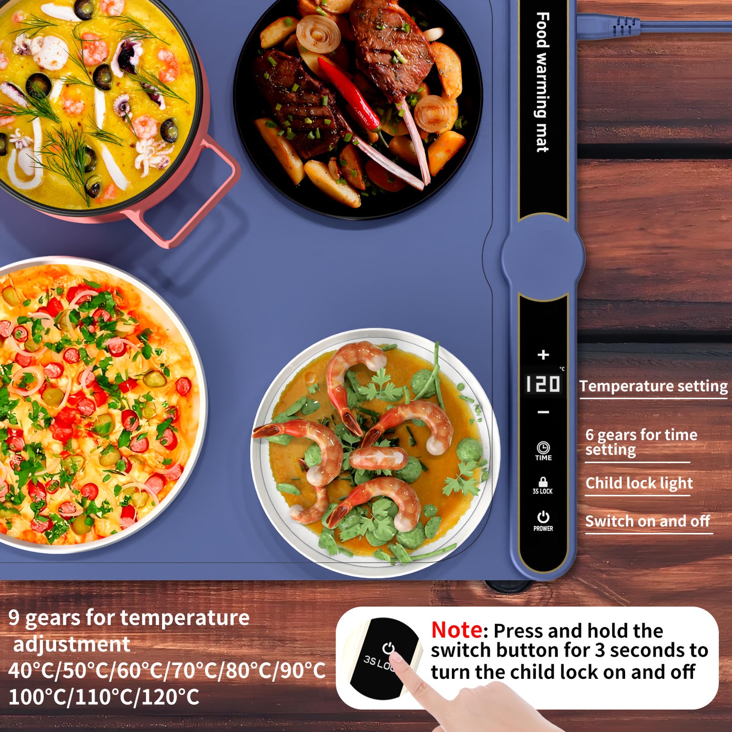 Foldable Electric Heating Plate Mat - Keep 8 Dishes Warm with Timer & Temperature Control for UK Kitchens
