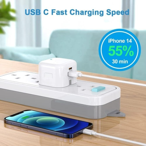 20W USB-C PD Fast Charger Plug with USB-C Cable – Quick Charging Adapter for iPhone 14/13/12/11 Pro XR XS & More