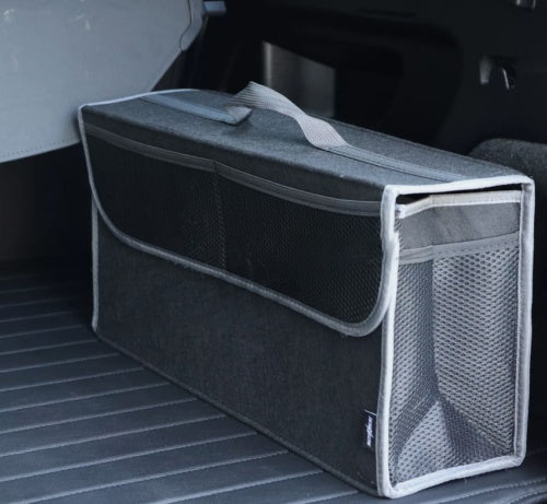 Foldable Car Boot Storage Organiser – Portable Trunk Storage Box Bag with Hook & Loop Fastening – Durable Grey Fabric – UK Stock