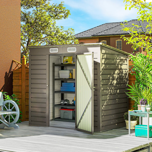 Outsunny 4 x 6ft Galvanised Metal Garden Shed | Grey