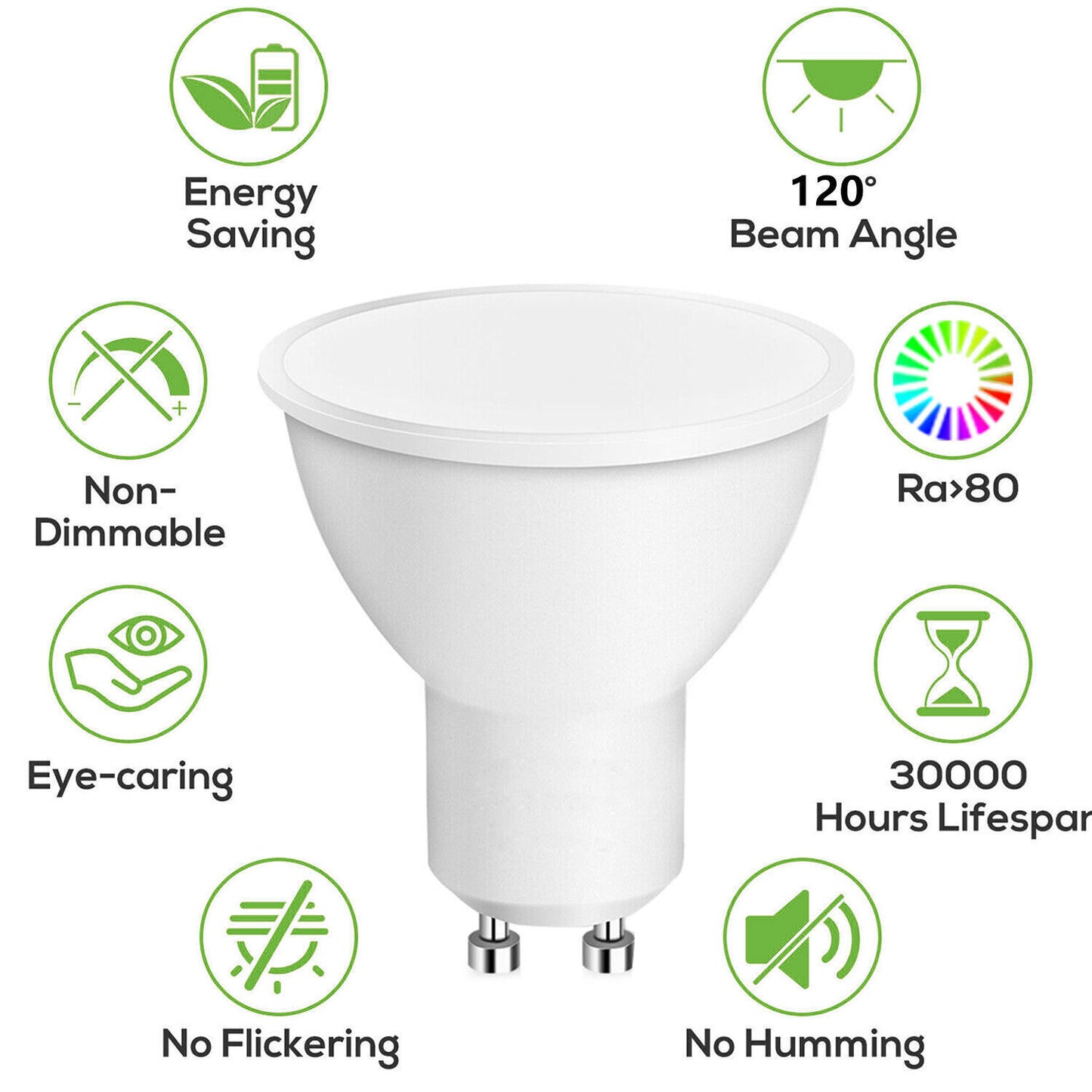 10x GU10 LED Bulbs 5W – Energy Saving 6000K Cool Day White Spotlights – 120° Beam, 800 Lumen, Non-Dimmable