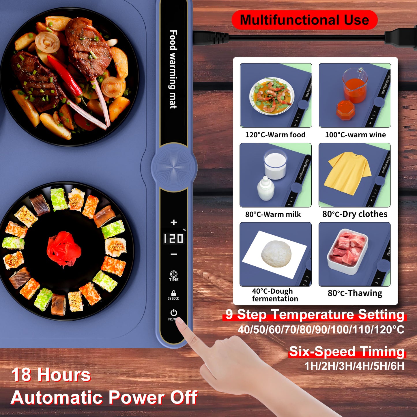 Foldable Electric Heating Plate Mat - Keep 8 Dishes Warm with Timer & Temperature Control for UK Kitchens