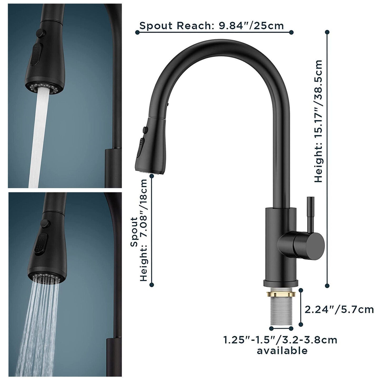 360° Kitchen Sink Mixer Tap – Pull-Out Spout Spray – Single Lever Modern Mono Mixer - Black