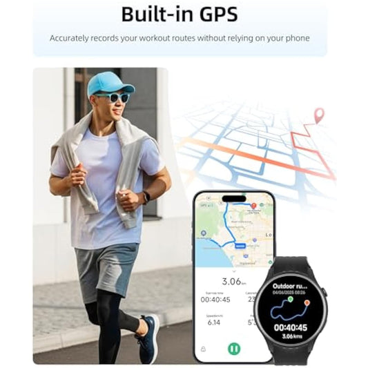 Parsonver Smart Watch with Built-in GPS | Bluetooth Calls | 100+ Sports | IP68 Waterproof | 43mm | Black