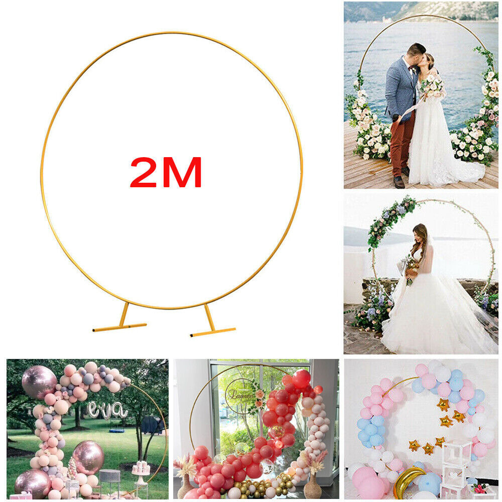 2M Round Hoop Balloon Arch Backdrop Frame | Gold Display Stand for Wedding & Events