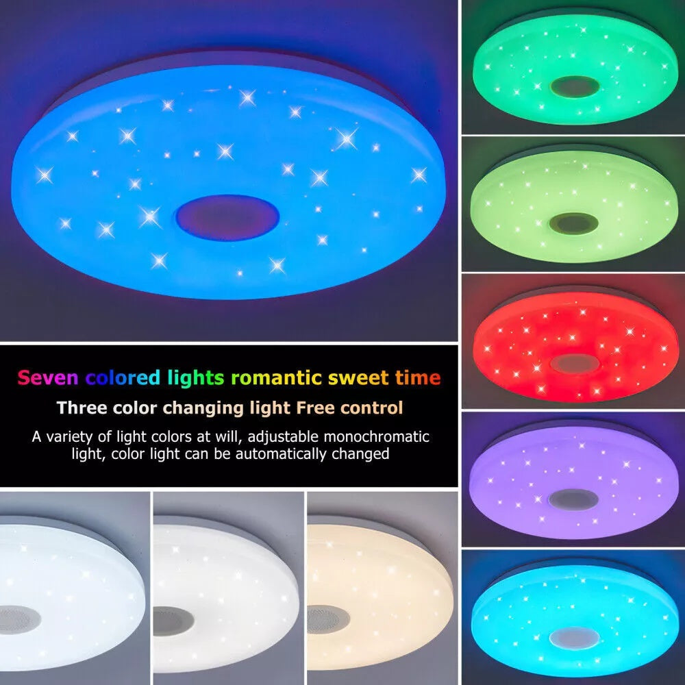 LED RGB Ceiling Light with Bluetooth Speaker – 48W Music Lamp with Remote & APP Control, Colour Changing, Dimmable, Night Light Mode, 33cm