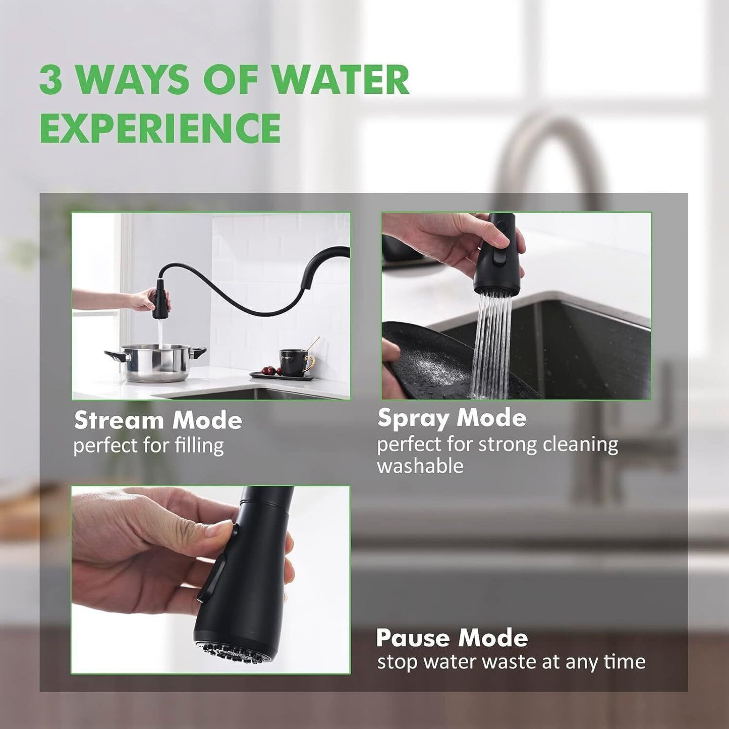 360° Kitchen Sink Mixer Tap – Pull-Out Spout Spray – Single Lever Modern Mono Mixer - Black
