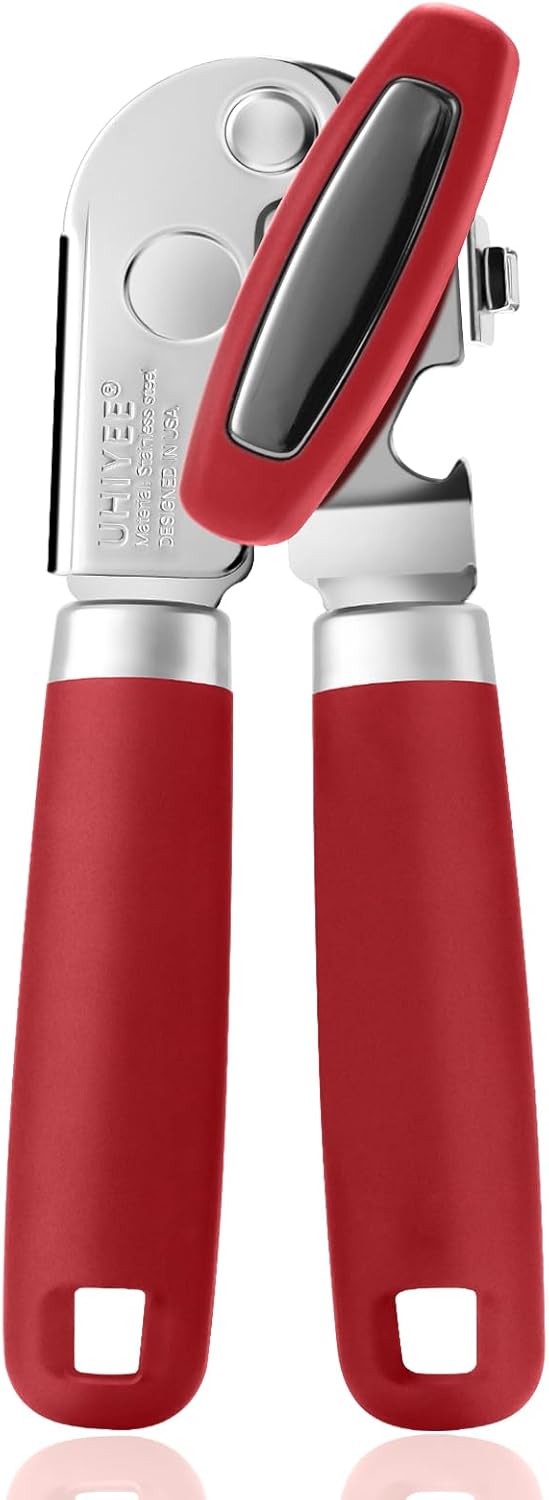 UHIYEE Manual Tin Can Opener – Stainless Steel, Soft Grip Handles, Magnetic Lid Lifter (Black)