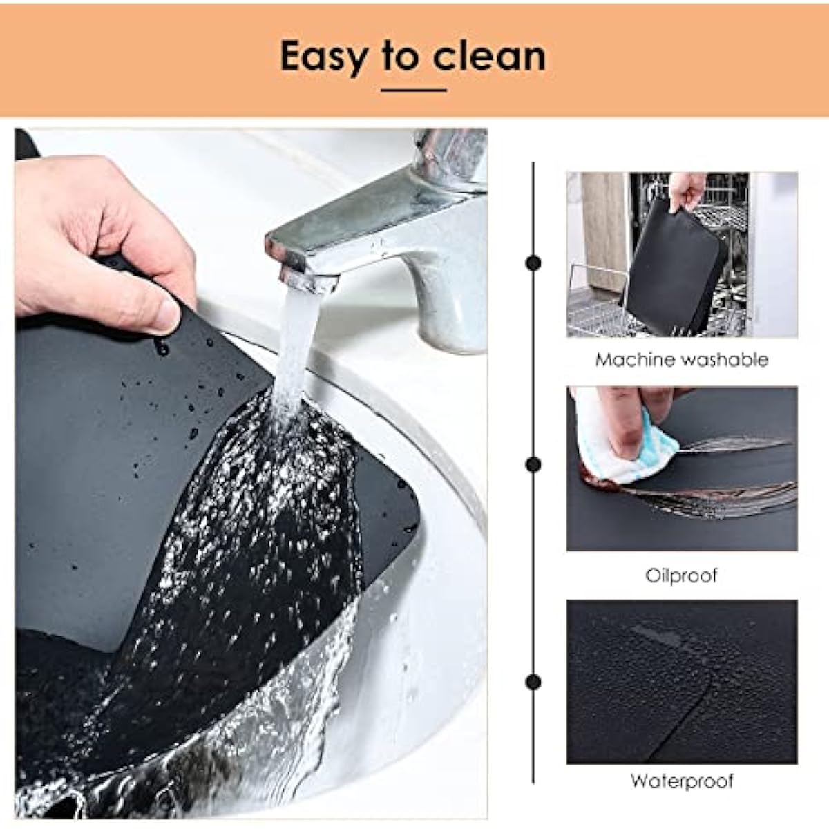 KitchenRaku Extra Large Silicone Worktop Mat 70×50cm – Non‑Stick Countertop Protector, Non‑Skid Table/Craft Mat (Light Black)