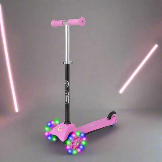 Evo Light‑Up Mini Cruiser Kids' Scooter – 3‑Wheel with LED Wheels, Adjustable Height | Ages 2–7 | Pink/Black | UK