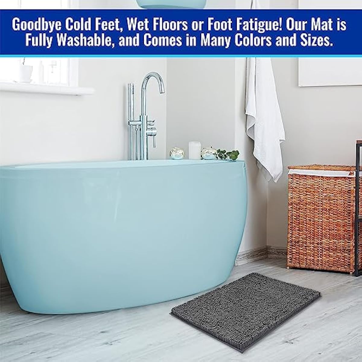 MAYSHINE Chenille Bath Mat – Non-Slip & Absorbent Machine Washable Toilet Mat – Soft Plush Bathroom Rug Bathroom