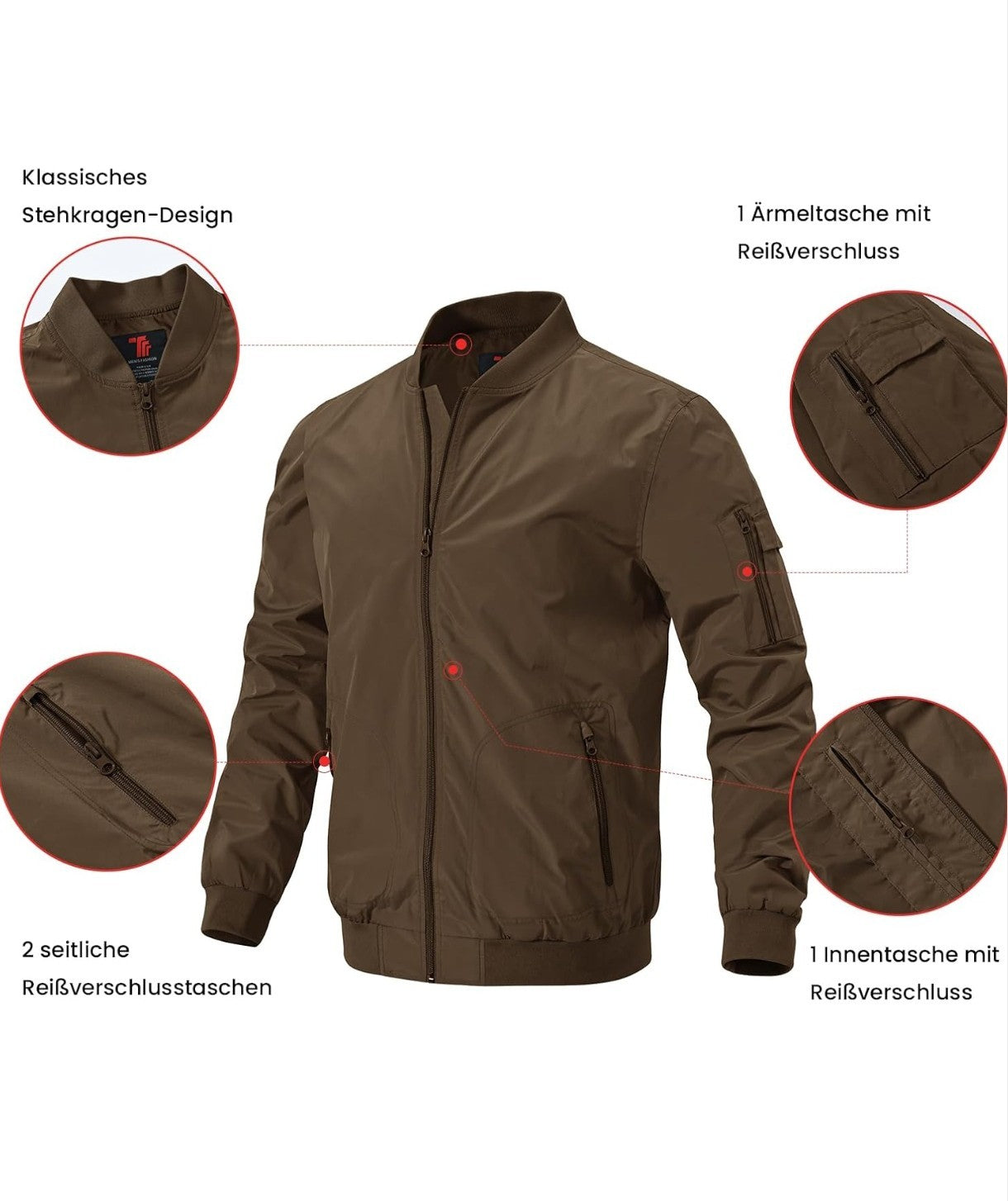 Rdruko Men’s Bomber Jacket – Lightweight Windproof Aviator Blouson with Zip Pockets Classic Baseball Collar Casual