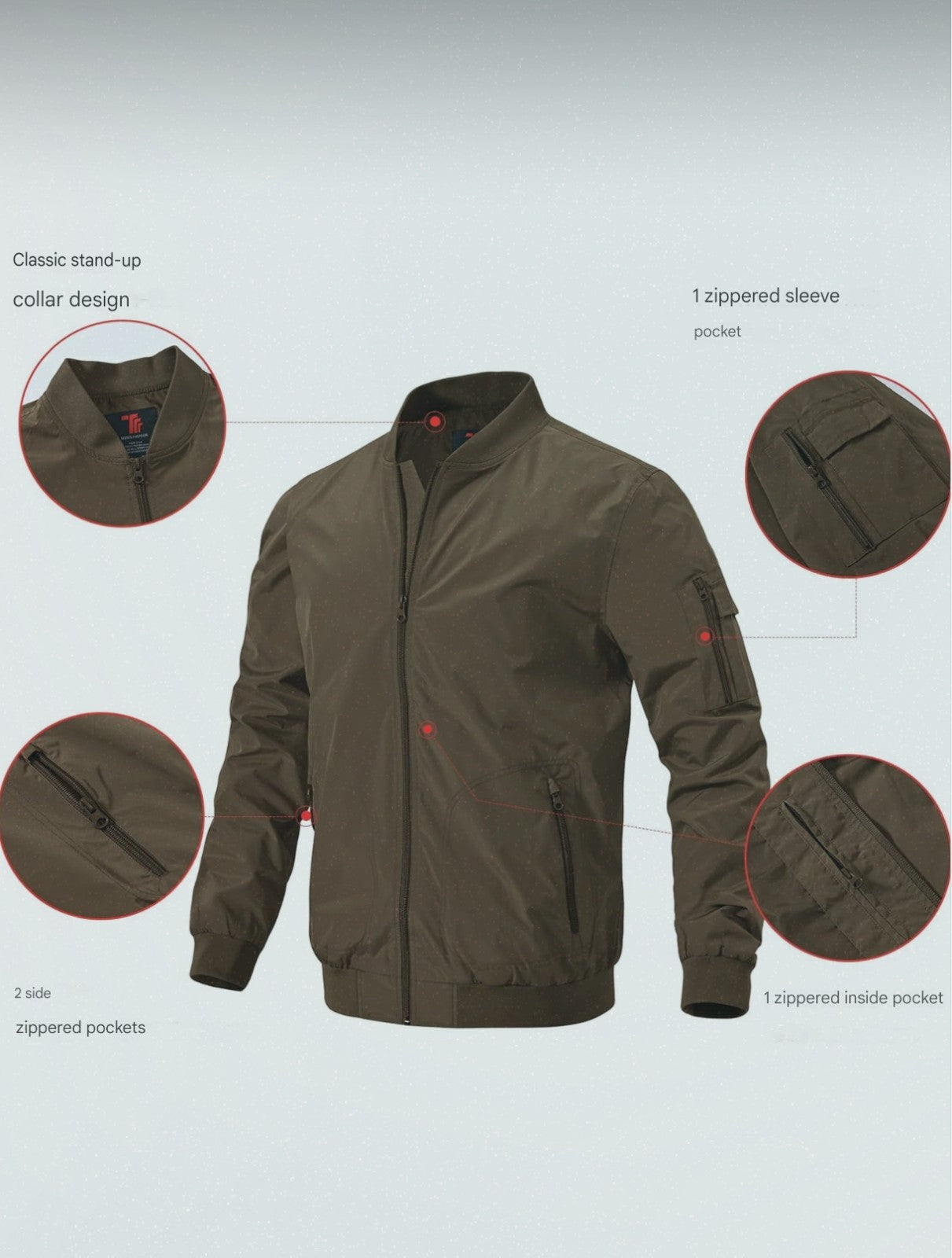 Rdruko Men’s Bomber Jacket – Lightweight Windproof Aviator Blouson with Zip Pockets Classic Baseball Collar Casual