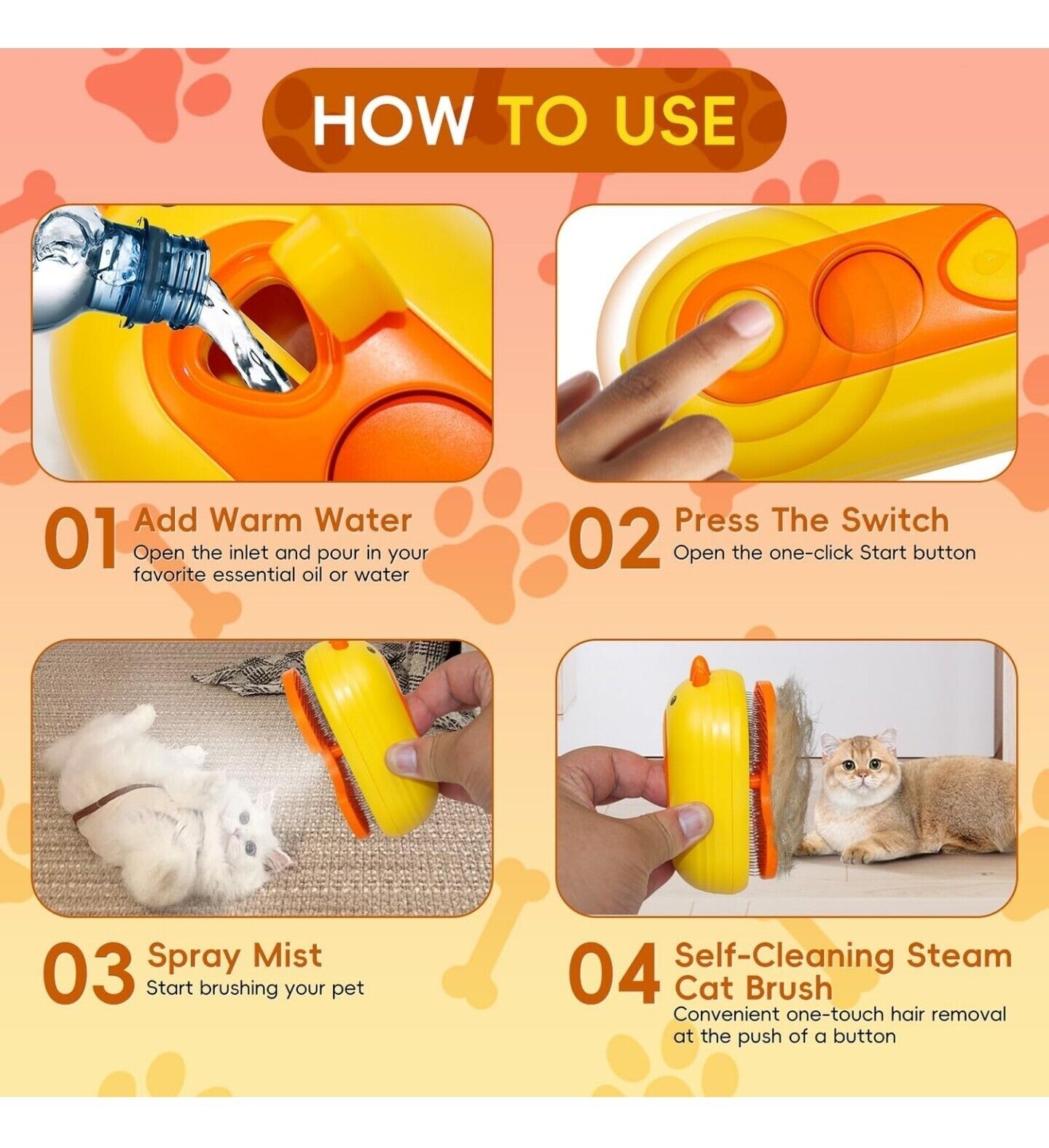 QSMYUYE 3-in-1 Steam Pet Grooming Brush - Self-Cleaning, Hair Removal & Massage