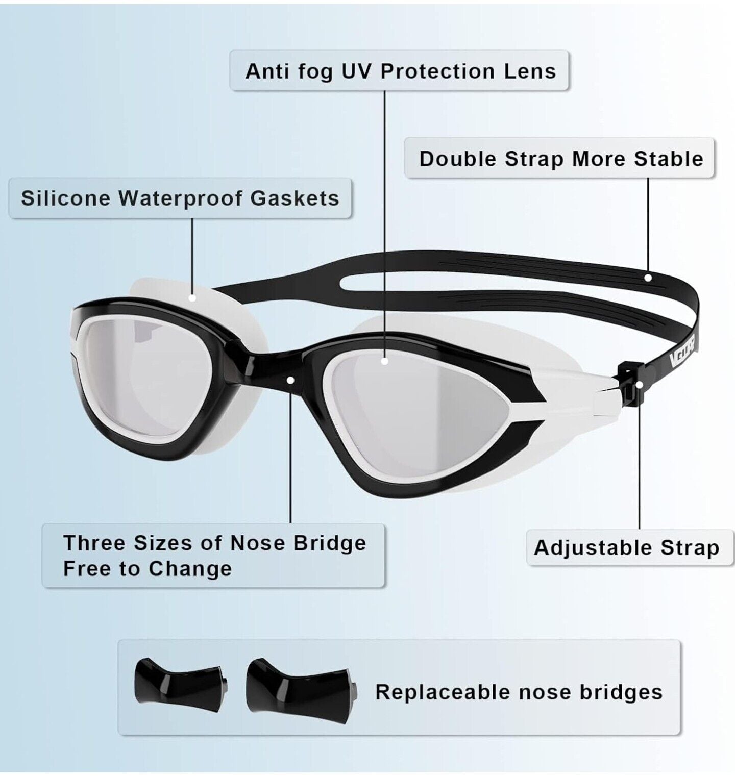Swimming Goggles - Anti-Fog, UV Protection, 180° Wide Vision for Clear Sight
