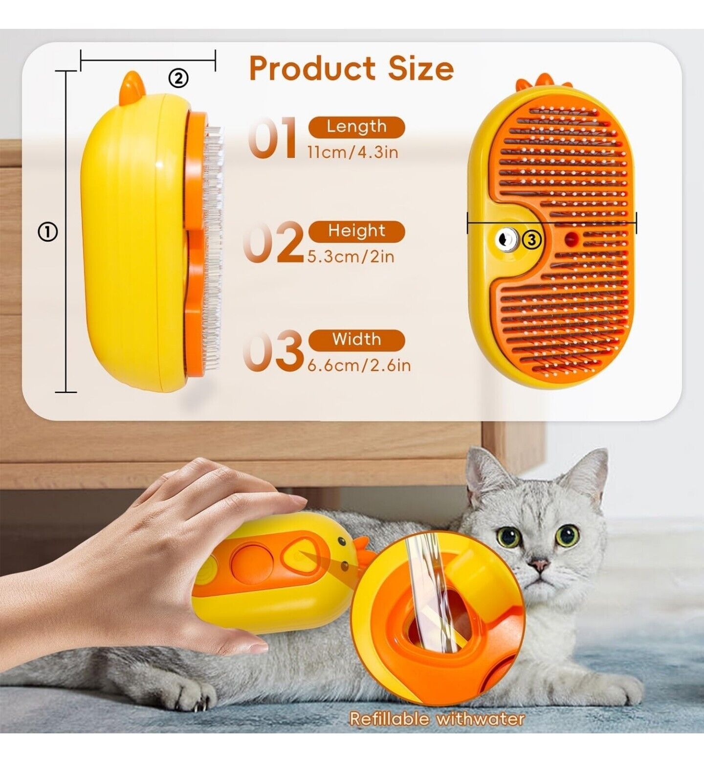 QSMYUYE 3-in-1 Steam Pet Grooming Brush - Self-Cleaning, Hair Removal & Massage