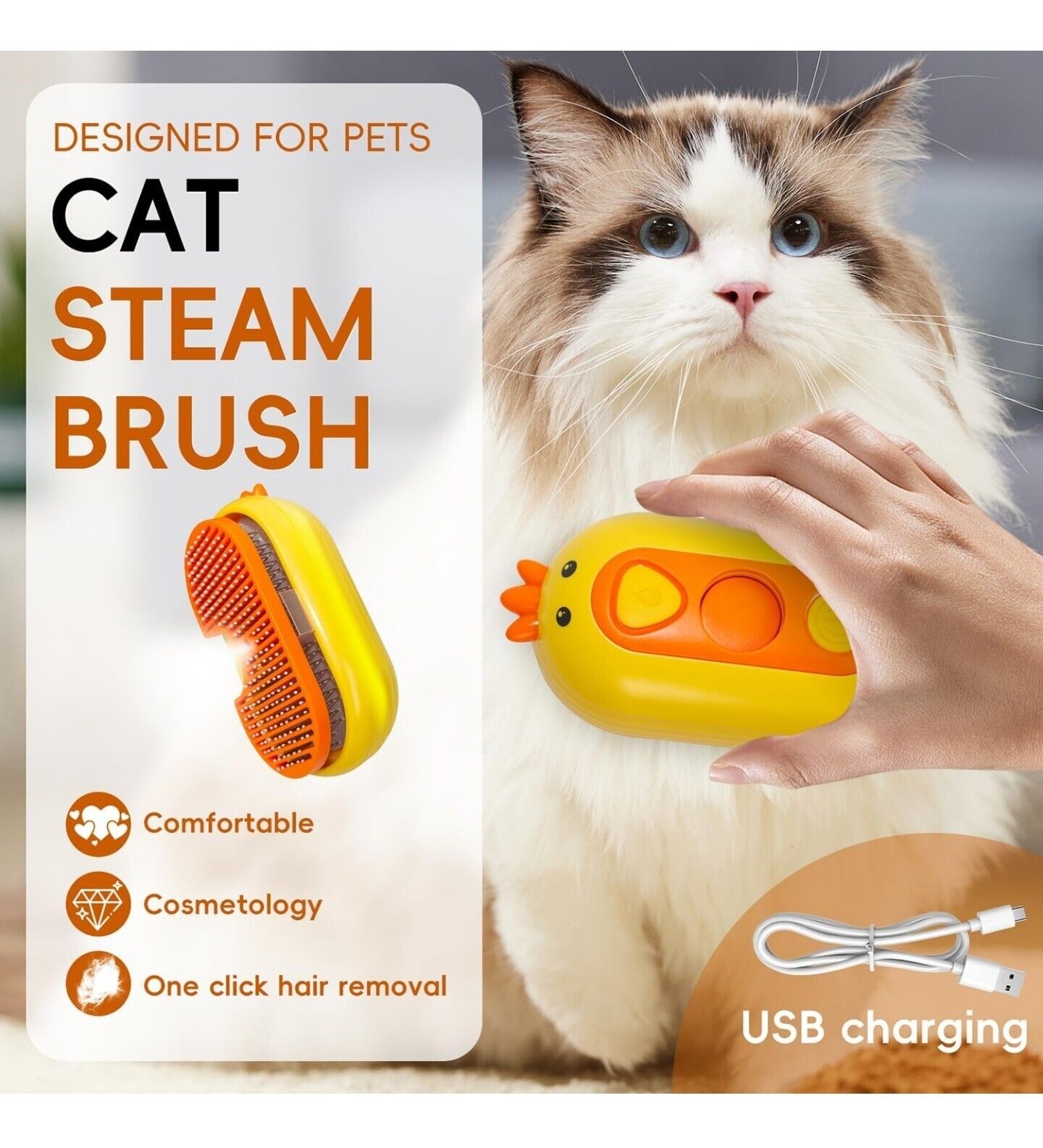 QSMYUYE 3-in-1 Steam Pet Grooming Brush - Self-Cleaning, Hair Removal & Massage