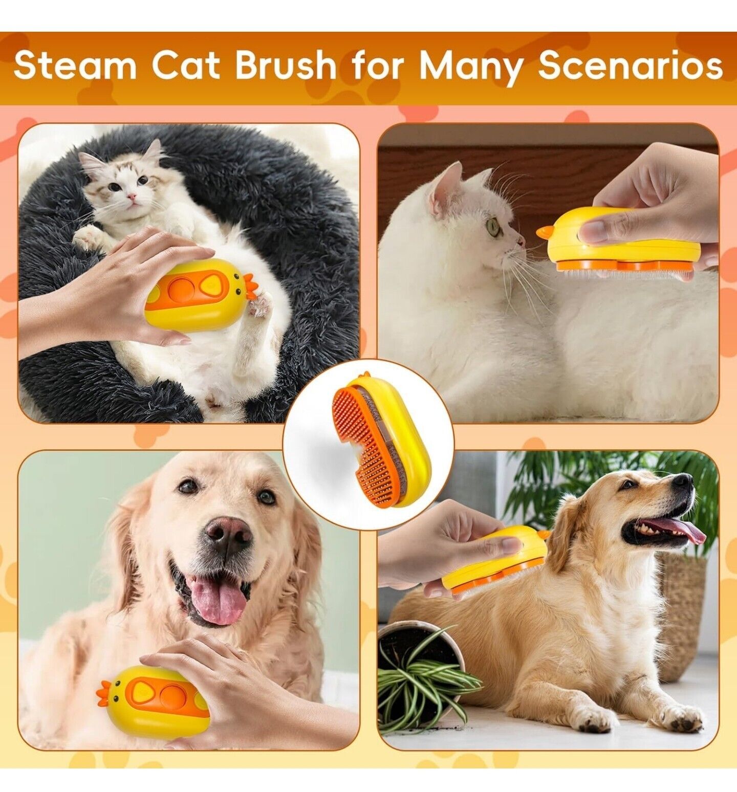 QSMYUYE 3-in-1 Steam Pet Grooming Brush - Self-Cleaning, Hair Removal & Massage