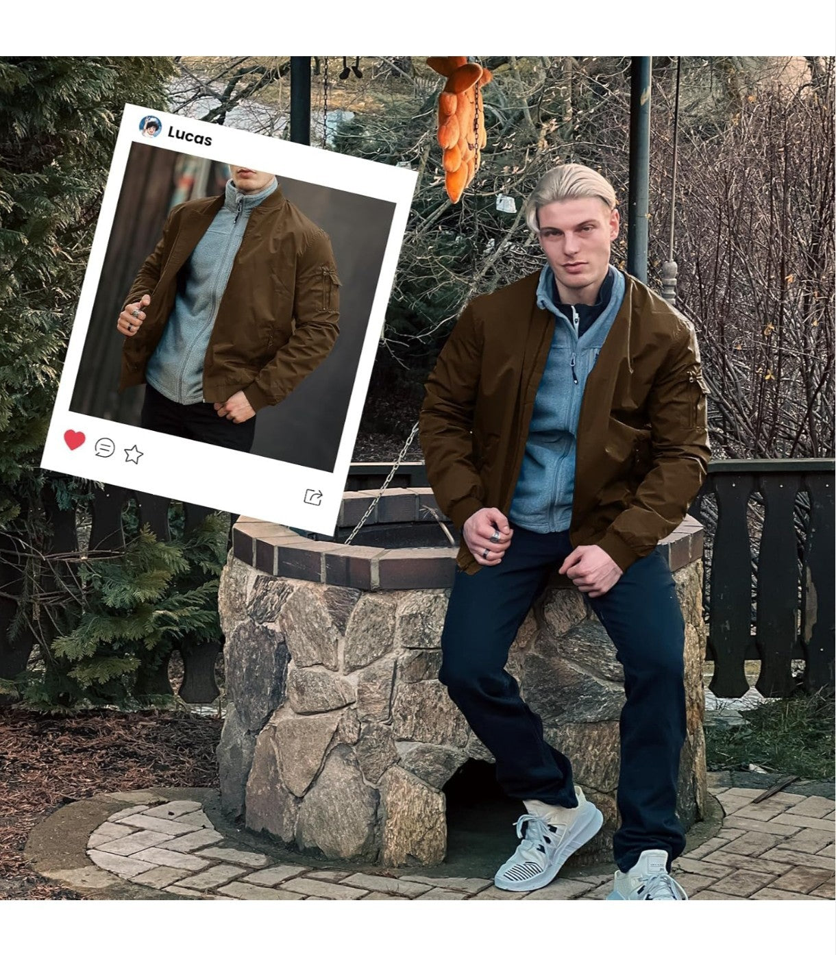 Rdruko Men’s Bomber Jacket – Lightweight Windproof Aviator Blouson with Zip Pockets Classic Baseball Collar Casual