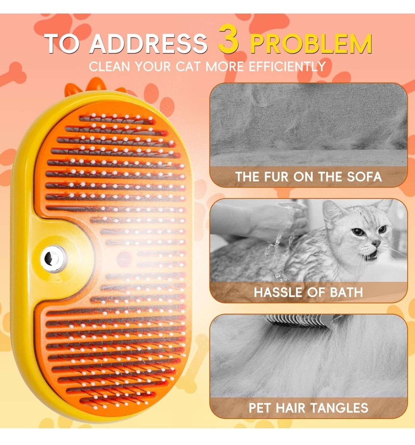 QSMYUYE 3-in-1 Steam Pet Grooming Brush - Self-Cleaning, Hair Removal & Massage