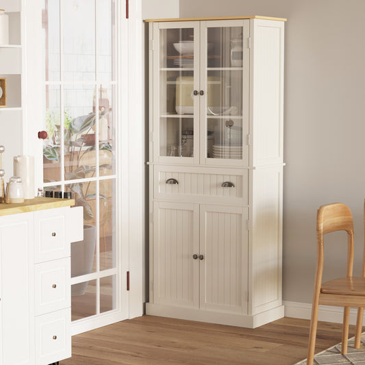 HOMCOM Freestanding Kitchen Cupboard | 5-Tier Pantry Storage Cabinet, Cream White