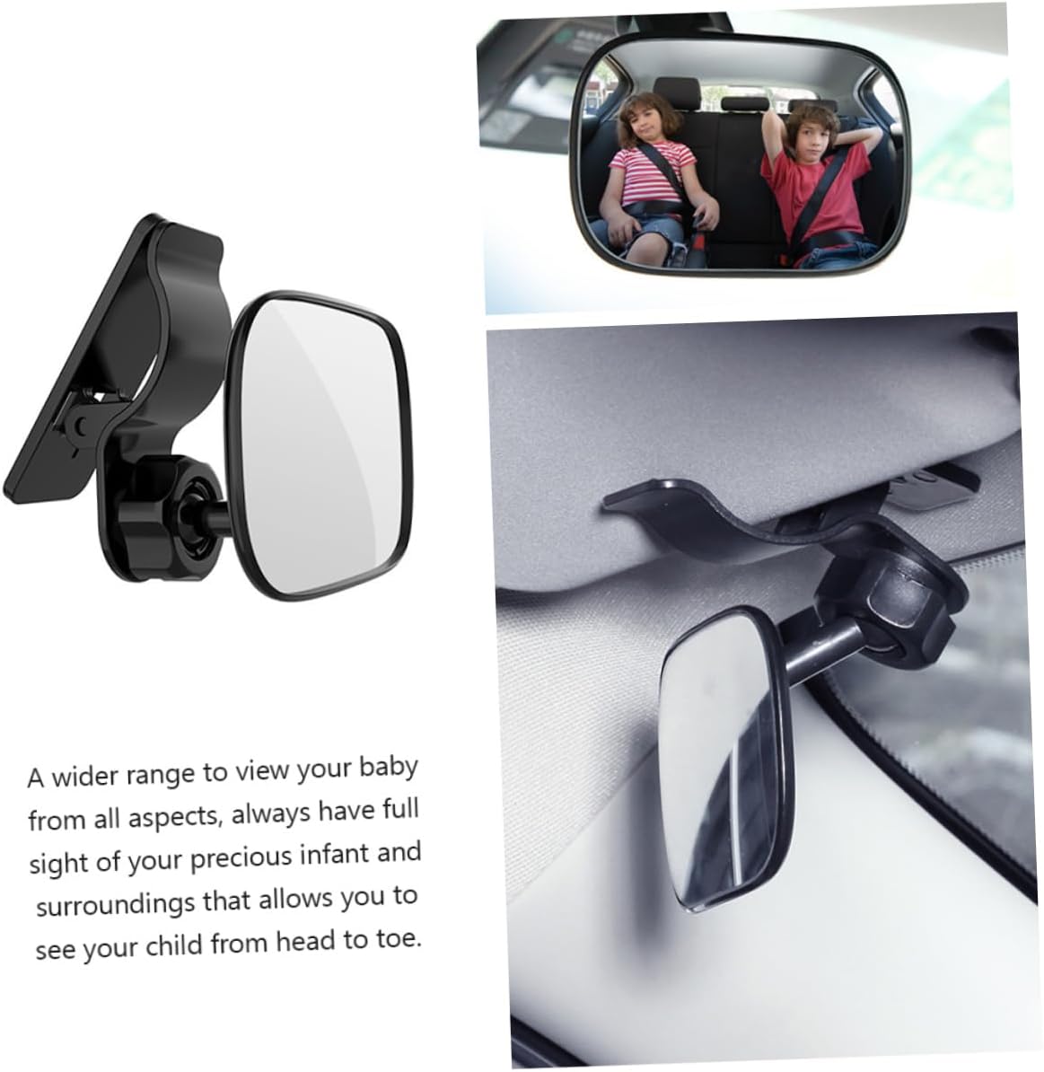 OUNONA Safety Rear Facing Mirror – Black Baby Car Mirror with 360° Rotation, Easy to Install, Wide-Angle Rearview Mirror for Back Seat