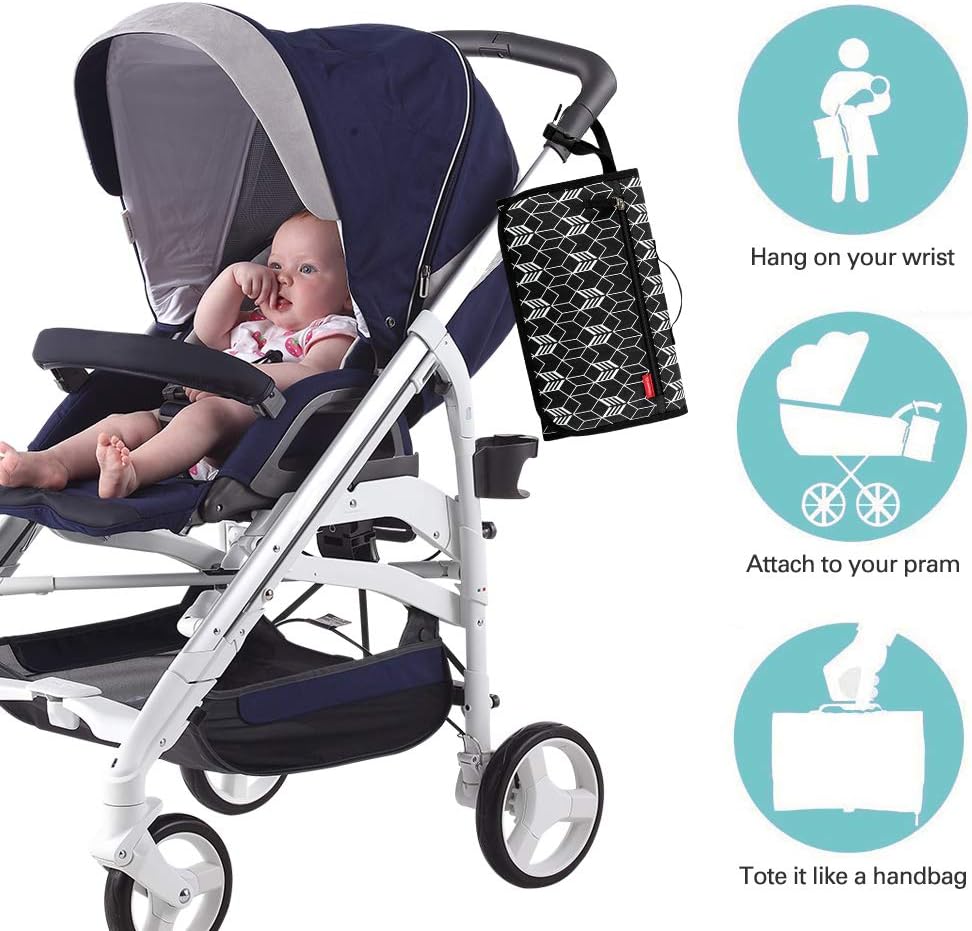 Lekebaby Portable Changing Mat – Baby Nappy Changing Mat for Travel with Wipe Pocket & Head Cushion