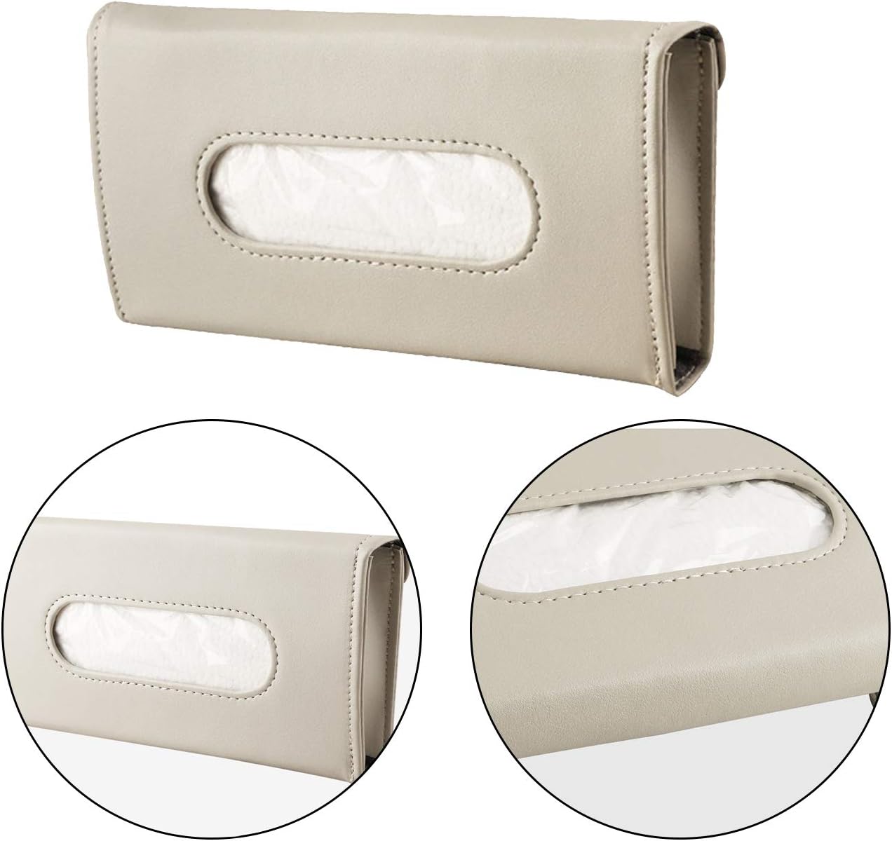 Car Visor Tissue Box – Creamy-White PU Leather Car Tissue Holder, Backseat & Sun Visor Organiser, Rectangular Tissue Dispenser for Car Accessories