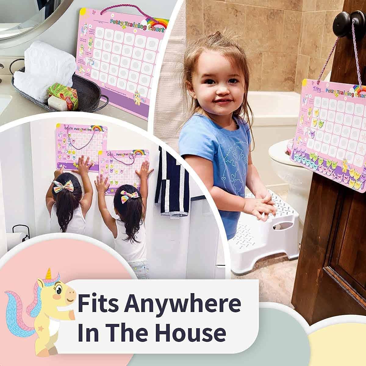 Putska Unicorn Potty Training Chart for Girls – Includes 35 Reusable Magnetic Stickers, Crown & Reward System – Toddler Toilet Training Reward Chart with 3 Reminder Stickers – Fun, Durable & Waterproof