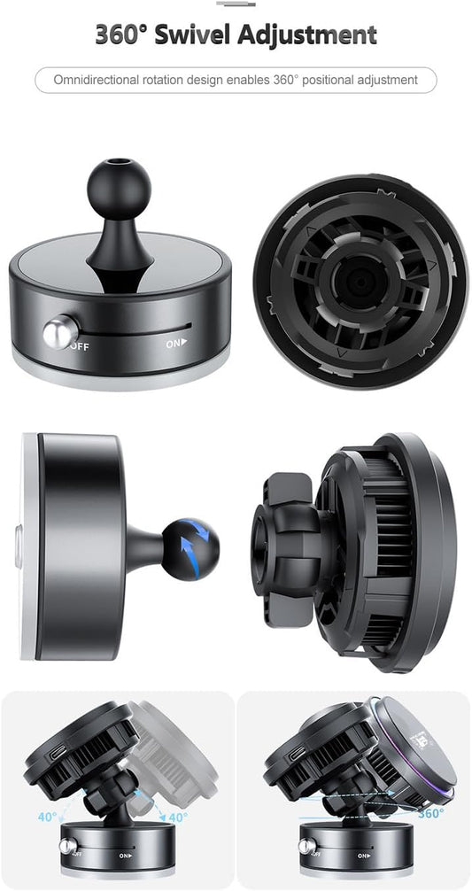 3‑in‑1 Wireless Car Charger with Cooling Fan – 15W Fast Charging Magnetic Phone Holder (Dashboard/Windscreen)