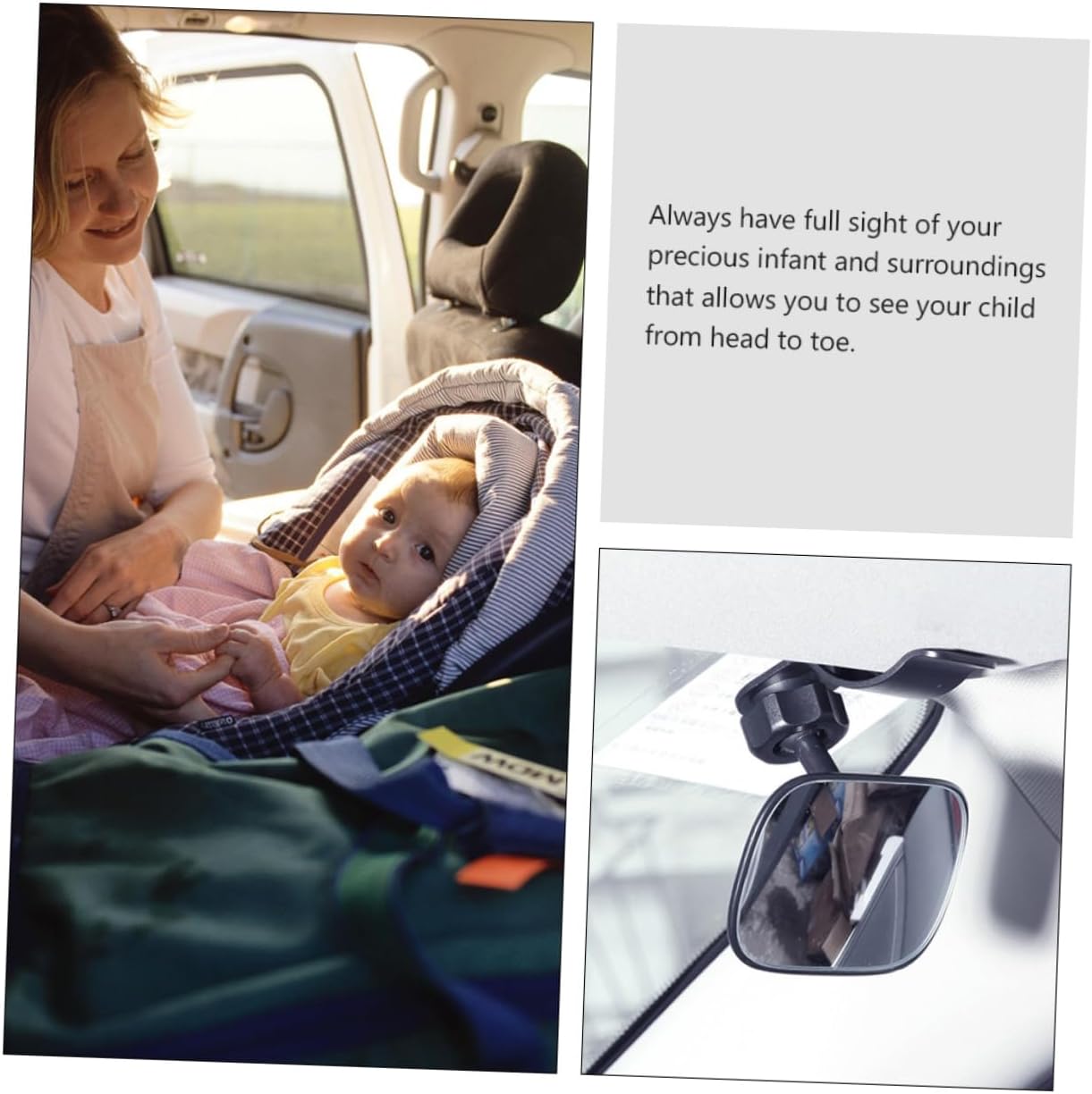OUNONA Safety Rear Facing Mirror – Black Baby Car Mirror with 360° Rotation, Easy to Install, Wide-Angle Rearview Mirror for Back Seat