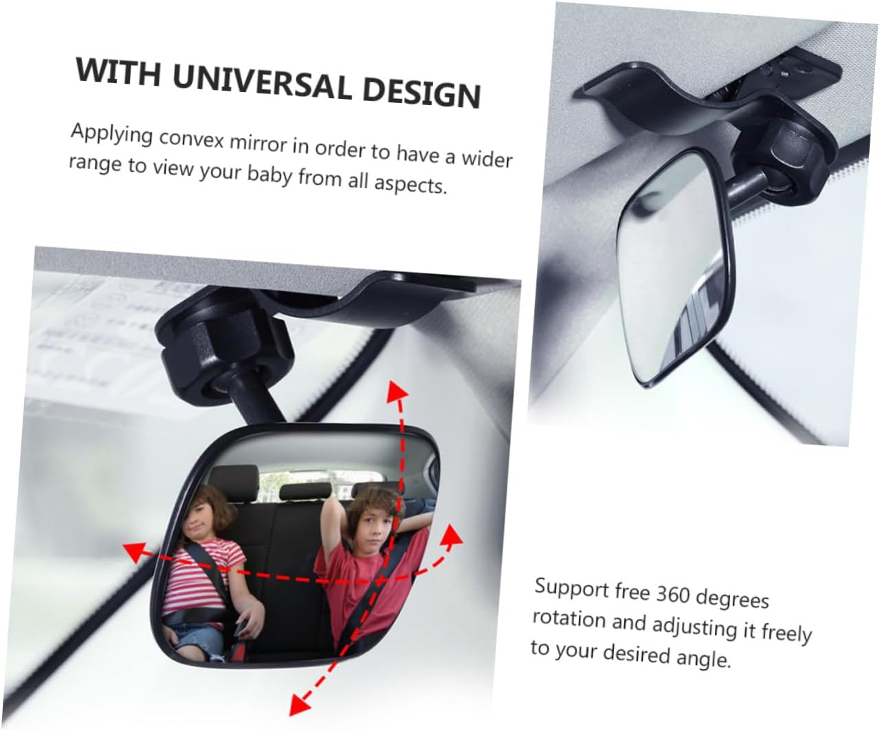 OUNONA Safety Rear Facing Mirror – Black Baby Car Mirror with 360° Rotation, Easy to Install, Wide-Angle Rearview Mirror for Back Seat
