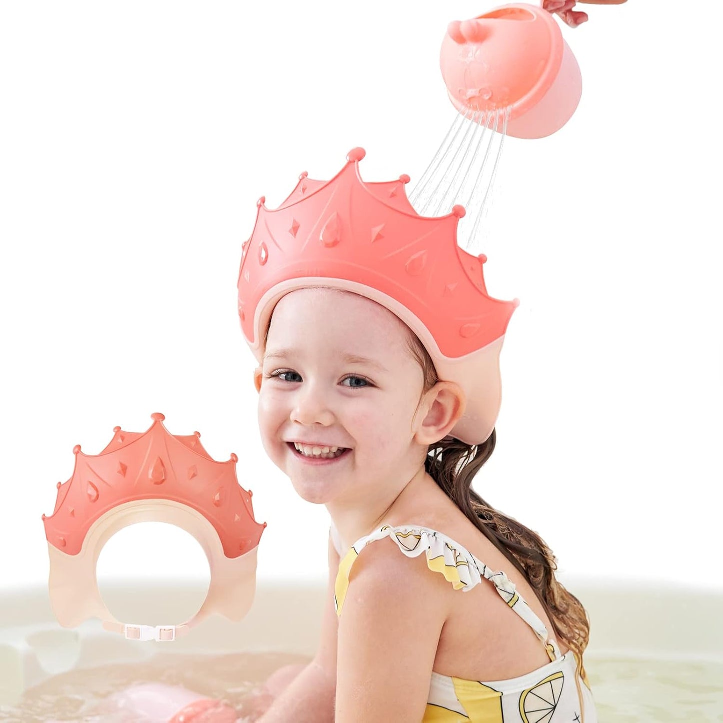 2 Pcs Baby Shower Cap Shield – Kids Shampoo Visor Hat for Eye and Ear Protection Cute Crown Design – Adjustable for 0–9