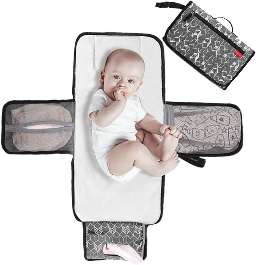 Lekebaby Portable Changing Mat – Baby Nappy Changing Mat for Travel with Wipe Pocket & Head Cushion