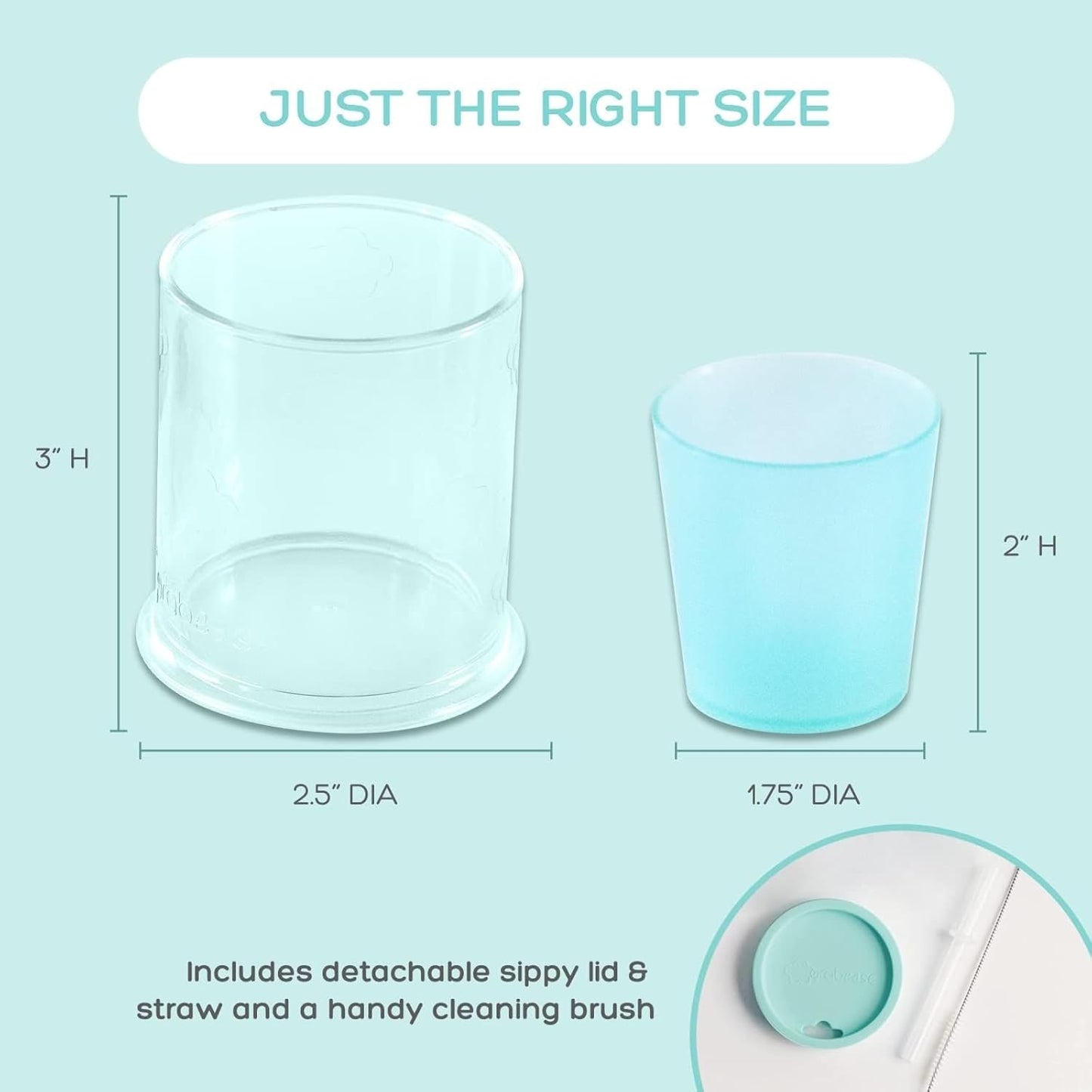 Grabease 3-in-1 Baby Training Cup – BPA-Free Silicone Sippy Cup with Straw, Lid & Mini Open Cup for 6+ Months – Leakproof, Easy-Clean Weaning Cup (Teal)