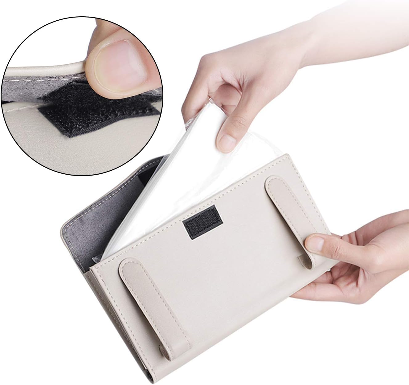 Car Visor Tissue Box – Creamy-White PU Leather Car Tissue Holder, Backseat & Sun Visor Organiser, Rectangular Tissue Dispenser for Car Accessories
