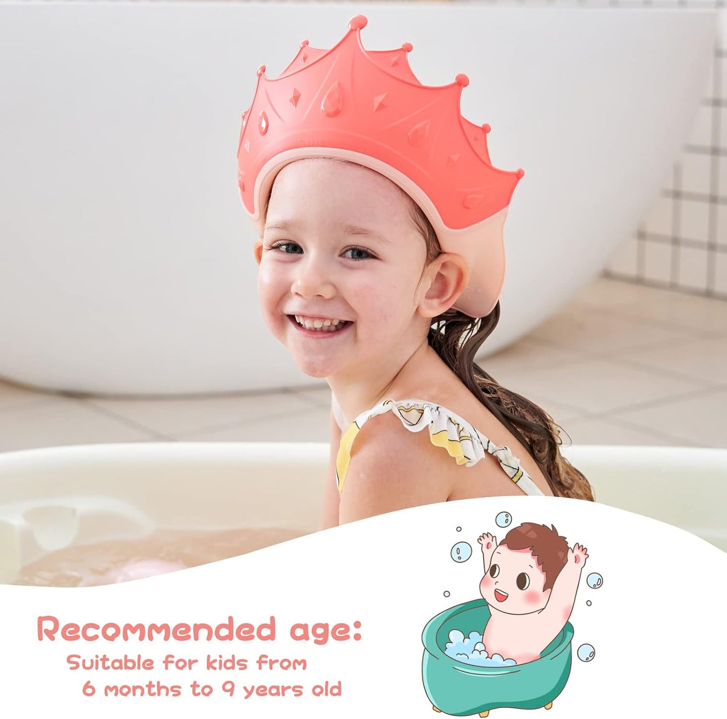2 Pcs Baby Shower Cap Shield – Kids Shampoo Visor Hat for Eye and Ear Protection Cute Crown Design – Adjustable for 0–9