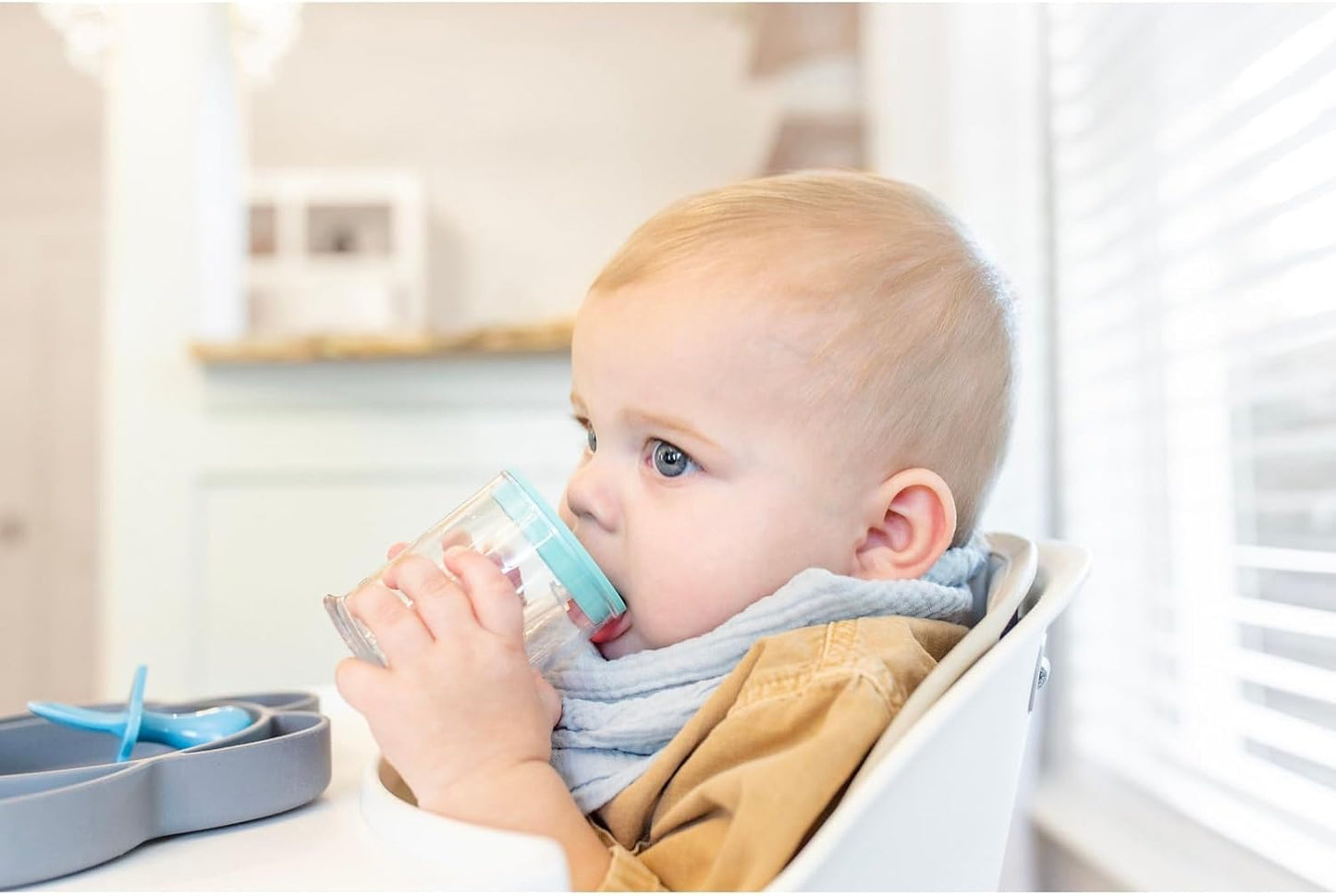 Grabease 3-in-1 Baby Training Cup – BPA-Free Silicone Sippy Cup with Straw, Lid & Mini Open Cup for 6+ Months – Leakproof, Easy-Clean Weaning Cup (Teal)