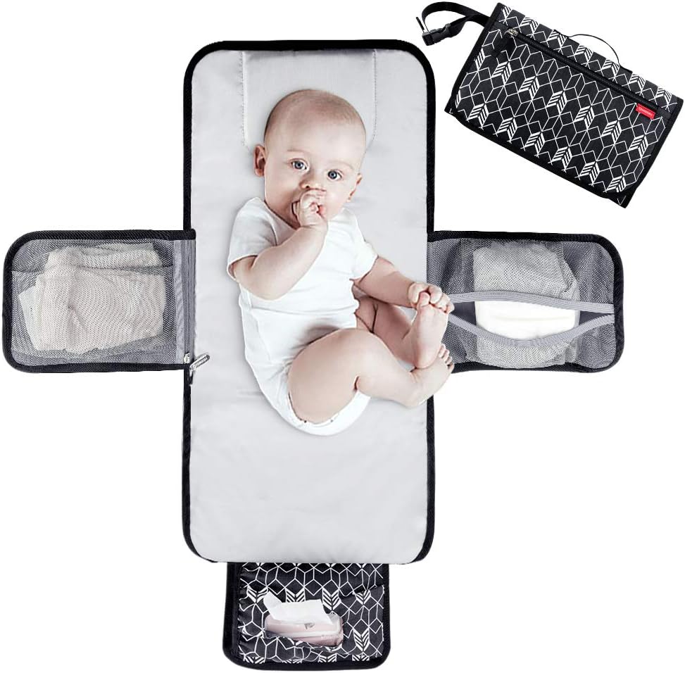 Lekebaby Portable Changing Mat – Baby Nappy Changing Mat for Travel with Wipe Pocket & Head Cushion