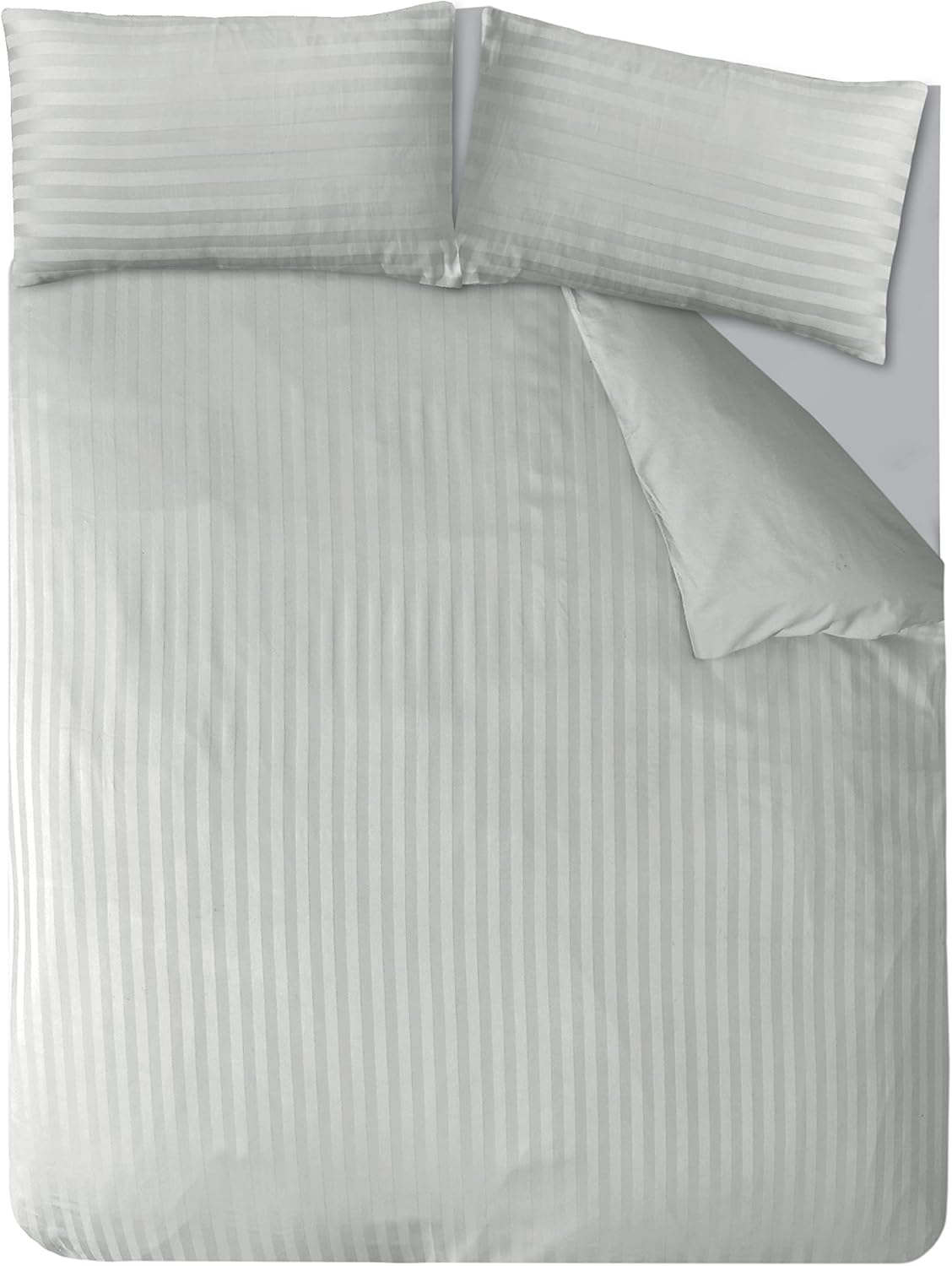 Sleepdown Soft Hotel Quality 225 Thread Count Cotton Satin Stripe Duvet Cover Set with Pillowcases – Super King Size –