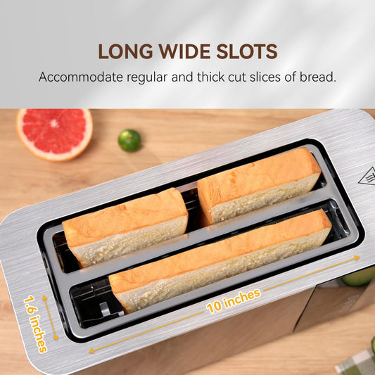 Aigostar 4 Slice Toaster Long Slot, Stainless Steel Toaster Extra Wide Slots, Digital Touch Control with LCD Display, 7 Browning Levels, Cancel Defrost Reheat Functions, 1400 Watts, Vigour 30O4F
