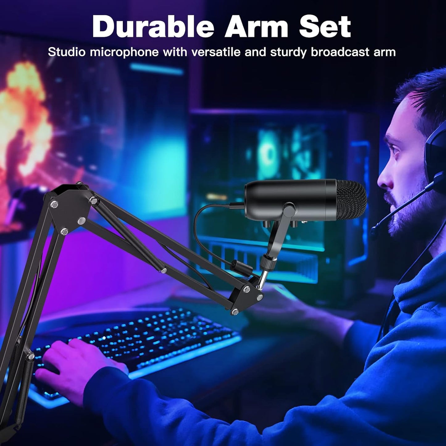 ZealSound K66 USB Microphone Set with Boom Arm - Professional Podcast Gaming Streaming Mic for UK Content Creators