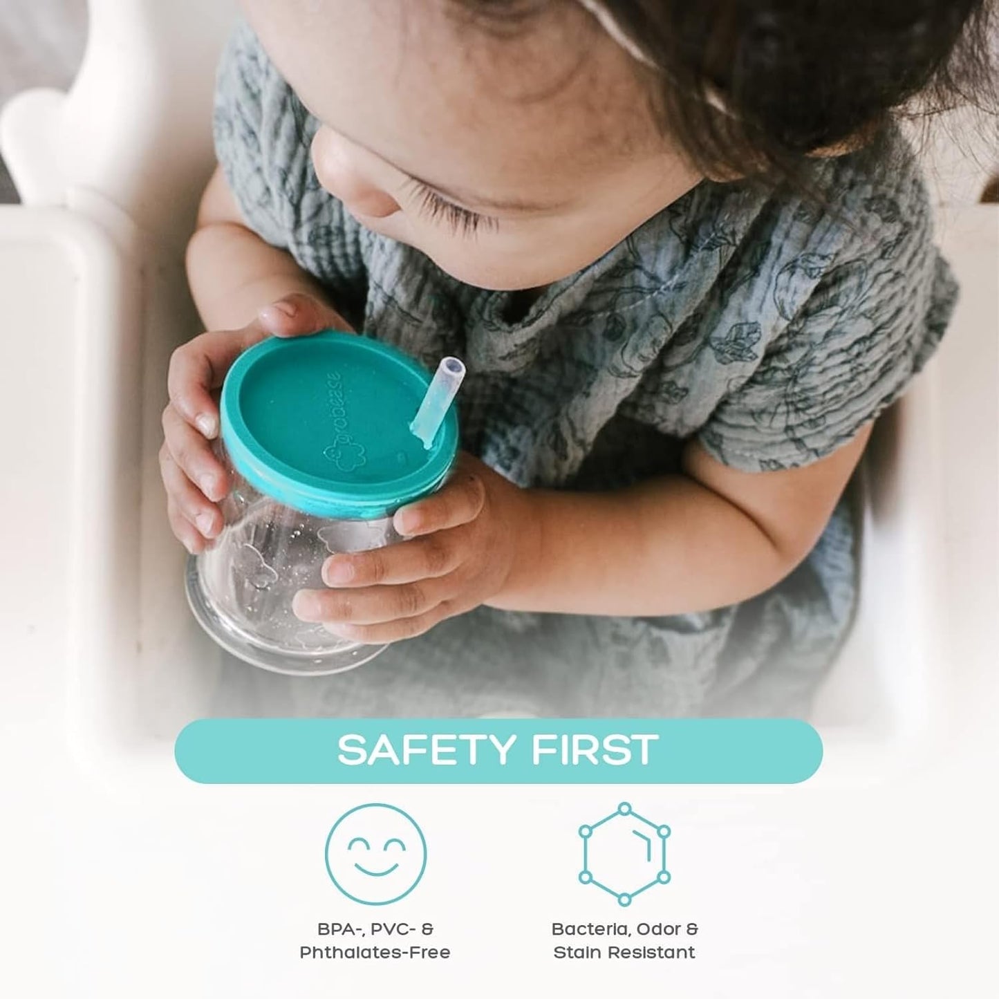 Grabease 3-in-1 Baby Training Cup – BPA-Free Silicone Sippy Cup with Straw, Lid & Mini Open Cup for 6+ Months – Leakproof, Easy-Clean Weaning Cup (Teal)