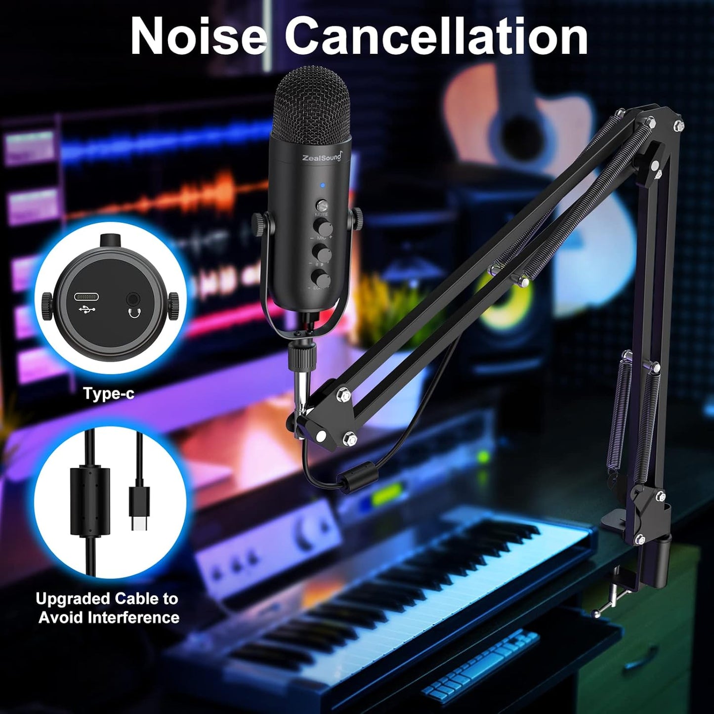ZealSound K66 USB Microphone Set with Boom Arm - Professional Podcast Gaming Streaming Mic for UK Content Creators