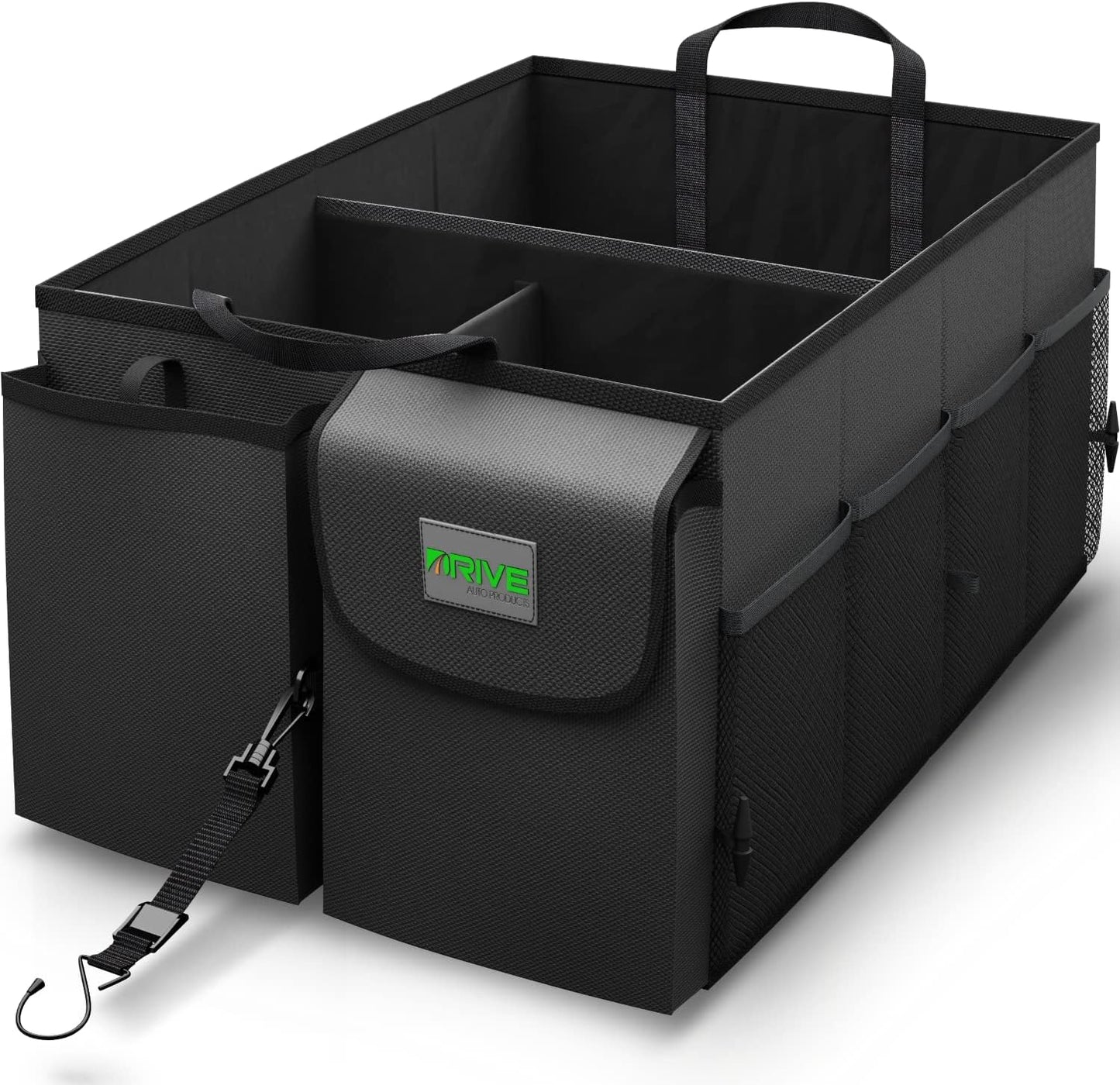 Drive Auto Car Boot Organiser – Robust, Collapsible, Multi-Compartment Car Trunk Organizer Box w/Adjustable Straps & Handles - Essential Car Accessories