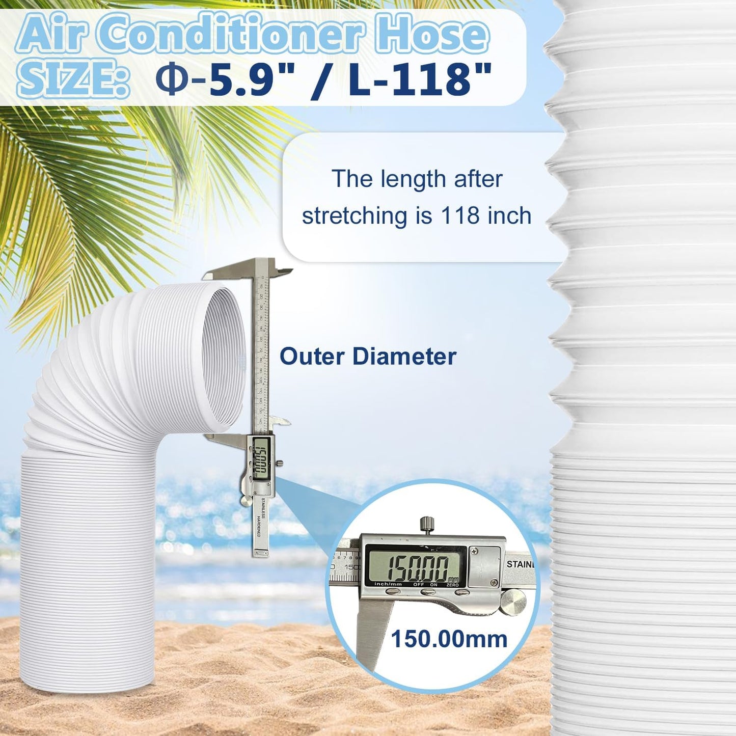 BULLA Air Conditioner Exhaust Hose Extension – 5.9’’/5.12’’ Diameter 118’’ Long Portable AC Vent Hose Anti-Clockwise