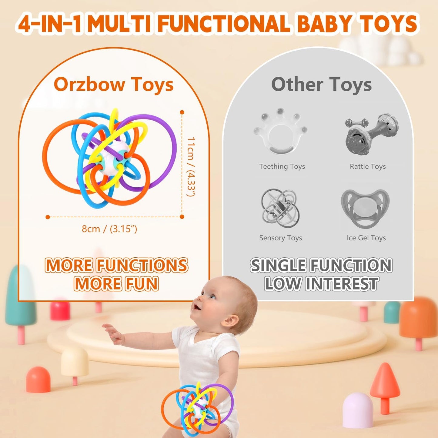 Baby Montessori Sensory Teething Toy – Food‑Grade Baby Teether for 0–12 Months (Globular Wire Shape)
