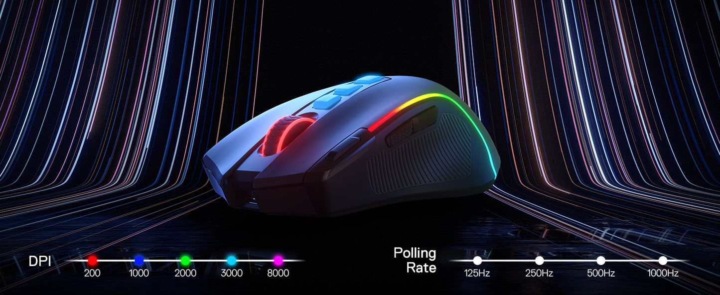 Redragon M612 PRO Wireless Gaming Mouse - 8000 DPI RGB Gaming Mouse with 11 Programmable Buttons for UK Gamers