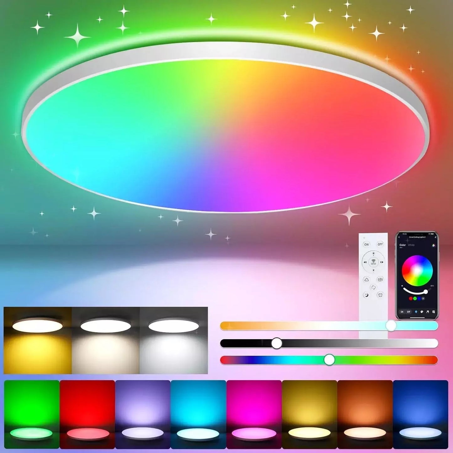 RGB LED Ceiling Light 28W | With Remote Control | IP44 Bathroom Light Fixture